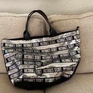 Victoria's Secret Black and Silver Sequin Tote